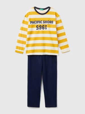 Benetton, Pyjamas In Striped Knit, size 2XL, Yellow, Kids United Colors of Benetton