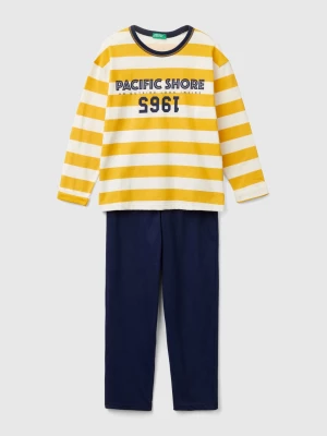 Benetton, Pyjamas In Striped Knit, size 2XL, Yellow, Kids United Colors of Benetton