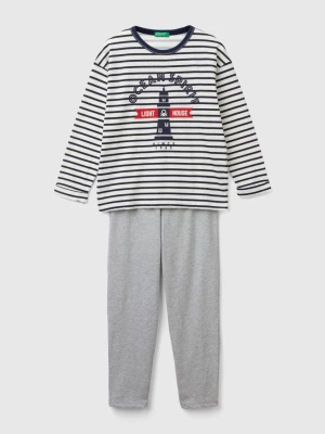 Benetton, Pyjamas In Striped Knit, size L, Gray, Kids United Colors of Benetton