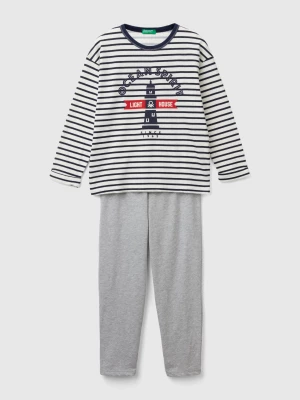 Benetton, Pyjamas In Striped Knit, size M, Gray, Kids United Colors of Benetton