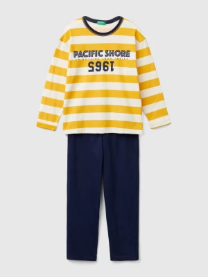 Benetton, Pyjamas In Striped Knit, size XL, Yellow, Kids United Colors of Benetton