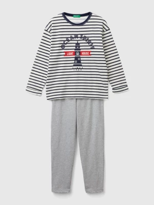 Benetton, Pyjamas In Striped Knit, size XS, Gray, Kids United Colors of Benetton