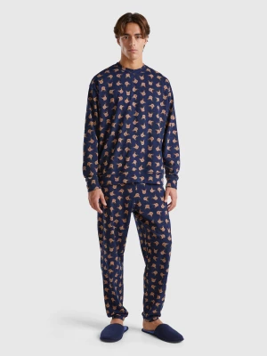 Benetton, Pyjamas With Reindeer Print, size XL, Dark Blue, Men United Colors of Benetton