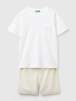 Benetton, Pyjamas With Striped Shorts, size XXS, White, Kids United Colors of Benetton