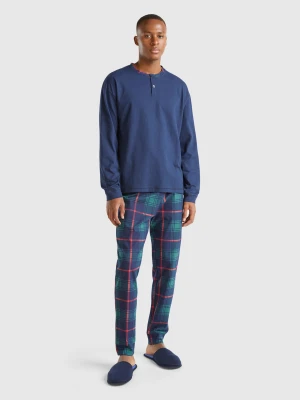 Benetton, Pyjamas With Tartan Bottoms, Size: S, Dark Blue, Men United Colors of Benetton