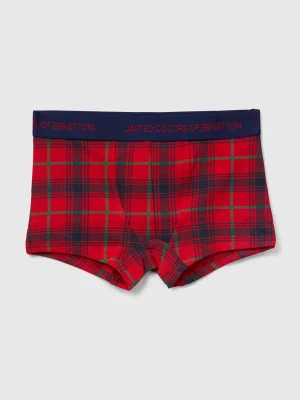 Benetton, Red And Blue Tartan Boxer Shorts, Size: XXS, Red, Kids United Colors of Benetton