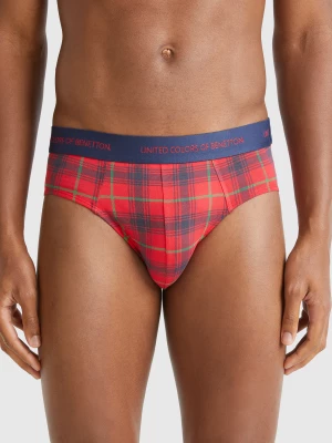 Benetton, Red And Blue Tartan Briefs, size XL, Multi-color, Men United Colors of Benetton