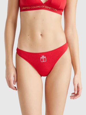 Benetton, Red Christmas Briefs With Gift Embroidery, size XS, Red, Women United Colors of Benetton