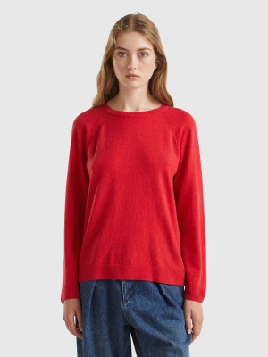 Benetton, Red Crew Neck Sweater In Wool And Cashmere Blend, size L, Red, Women United Colors of Benetton