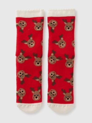 Benetton, Red Non-slip Socks With Reindeer, Size: 39-41, Red, Kids United Colors of Benetton