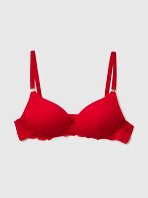 Benetton, Red Padded Bra With Lace, Size: 1°, Red, Women United Colors of Benetton