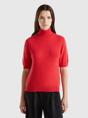 Benetton, Red Short Sleeve Turtleneck In Cashmere Blend, size XL, Red, Women United Colors of Benetton