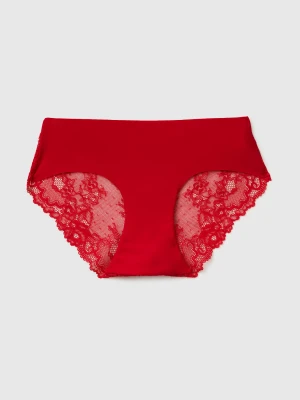 Benetton, Red Stretch Underwear With Lace, Size: XS, Red, Women United Colors of Benetton