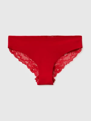 Benetton, Red Thong Underwear With Lace, Size: M, Red, Women United Colors of Benetton