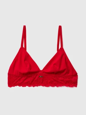 Benetton, Red Triangle Bra With Lace, Size: 1°, Red, Women United Colors of Benetton