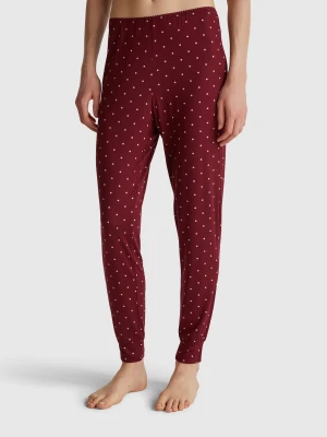 Benetton, Red Trousers With Polka Dot Print, size XXS, Burgundy, Women United Colors of Benetton