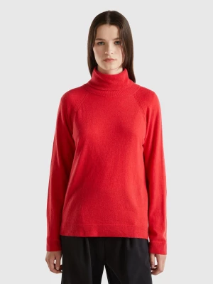 Benetton, Red Turtleneck In Wool And Cashmere Blend, size M, Red, Women United Colors of Benetton