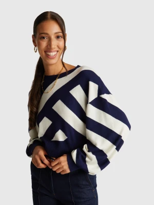 Benetton, Regimental Striped Cropped Sweater, Size: XS, Dark Blue, Women United Colors of Benetton