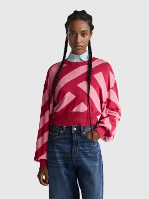 Benetton, Regimental Striped Cropped Sweater, Size: XS, Strawberry, Women United Colors of Benetton