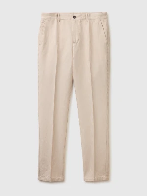 Benetton, Regular Fit Chinos In Linen Blend, Size: 54, Beige, Men United Colors of Benetton