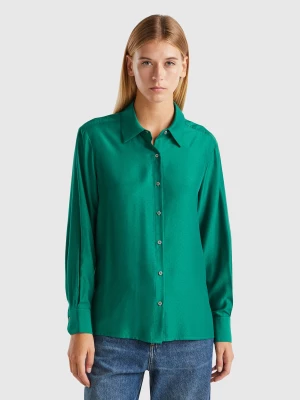 Benetton, Regular Fit Flowy Shirt, size L, Dark Green, Women United Colors of Benetton