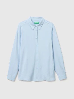 Benetton, Regular Fit Flowy Shirt, Size: XXS, Light Blue, Women United Colors of Benetton