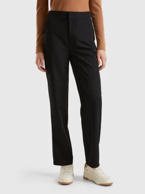 Benetton, Regular Fit Flowy Trousers, size , Black, Women United Colors of Benetton