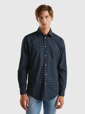 Benetton, Regular Fit Patterned Shirt, size L, Dark Blue, Men United Colors of Benetton