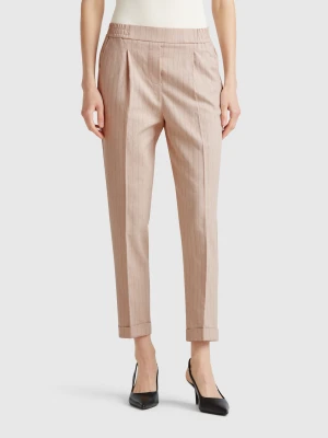 Benetton, Regular Fit Pinstriped Trousers, size XXS, Beige, Women United Colors of Benetton