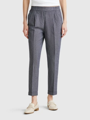 Benetton, Regular Fit Pinstriped Trousers, size XXS, Dark Blue, Women United Colors of Benetton