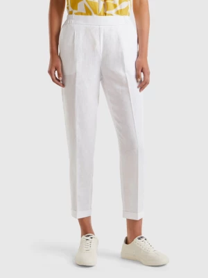 Benetton, Regular Fit Pure Linen Trousers, size S, White, Women United Colors of Benetton