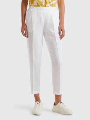 Benetton, Regular Fit Pure Linen Trousers, size XS, White, Women United Colors of Benetton