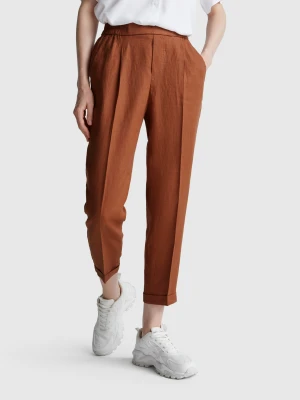 Benetton, Regular Fit Pure Linen Trousers, Size: XS, Women United Colors of Benetton