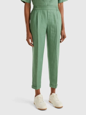 Benetton, Regular Fit Pure Linen Trousers, size XXS, Green, Women United Colors of Benetton