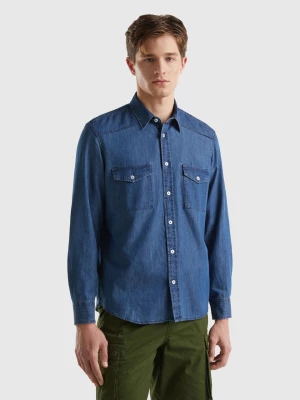 Benetton, Regular Fit Shirt In Chambray, size L, Blue, Men United Colors of Benetton