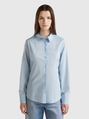 Benetton, Regular Fit Shirt In Light Cotton, size L, Sky Blue, Women United Colors of Benetton