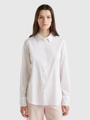 Benetton, Regular Fit Shirt In Light Cotton, size L, White, Women United Colors of Benetton