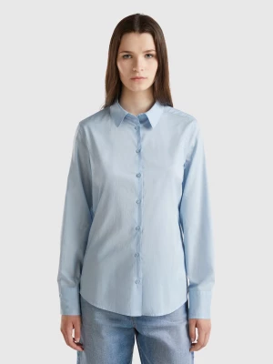 Benetton, Regular Fit Shirt In Light Cotton, size M, Sky Blue, Women United Colors of Benetton