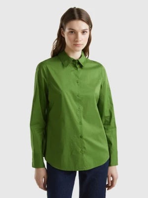 Benetton, Regular Fit Shirt In Light Cotton, size S, Military Green, Women United Colors of Benetton
