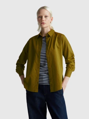 Benetton, Regular Fit Shirt In Lightweight Cotton, Size: XS, Military Green, Women United Colors of Benetton