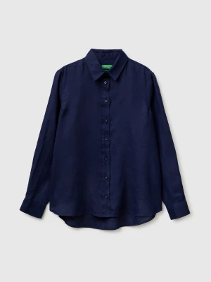 Benetton, Regular Fit Shirt In Pure Linen, Size: XS, Dark Blue, Women United Colors of Benetton