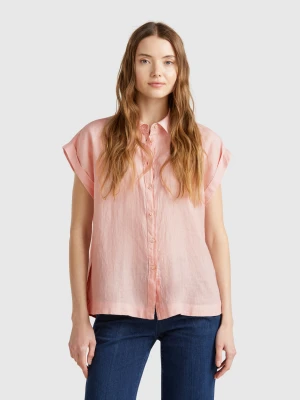 Benetton, Regular Fit Shirt In Pure Linen, size XXS, Soft Pink, Women United Colors of Benetton