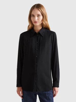 Benetton, Regular Fit Shirt In Sustainable Viscose, size L, Black, Women United Colors of Benetton