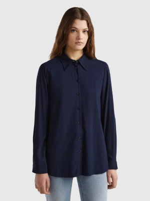 Benetton, Regular Fit Shirt In Sustainable Viscose, size L, Dark Blue, Women United Colors of Benetton