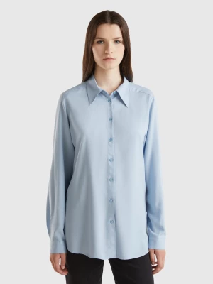 Benetton, Regular Fit Shirt In Sustainable Viscose, size L, Sky Blue, Women United Colors of Benetton