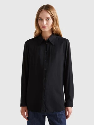 Benetton, Regular Fit Shirt In Sustainable Viscose, size M, Black, Women United Colors of Benetton