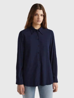 Benetton, Regular Fit Shirt In Viscose, size L, Dark Blue, Women United Colors of Benetton