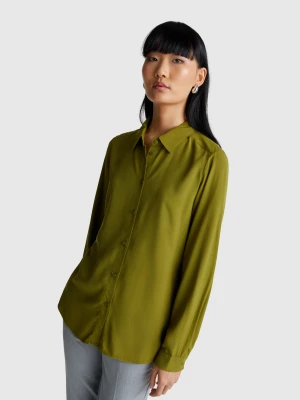 Benetton, Regular Fit Shirt In Viscose, size XXS, Military Green, Women United Colors of Benetton
