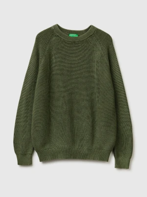 Benetton, Regular Fit Stone Washed Sweater, Size: XL, Military Green, Women United Colors of Benetton