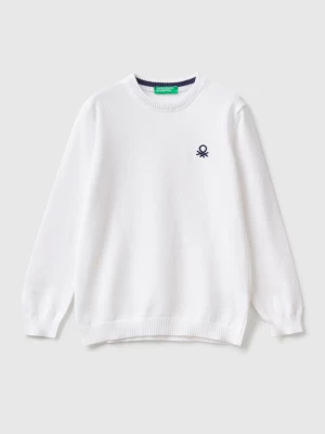 Benetton, Regular Fit Sweater In 100% Cotton, size 110, White, Kids United Colors of Benetton